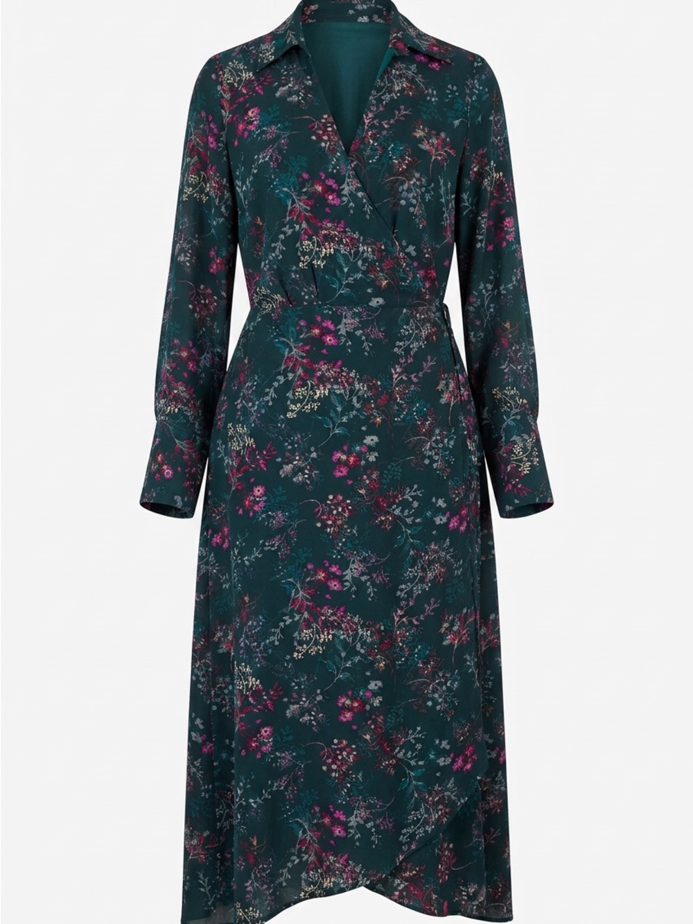 Halogen Teal Floral Long-Sleeve Wrap Dress